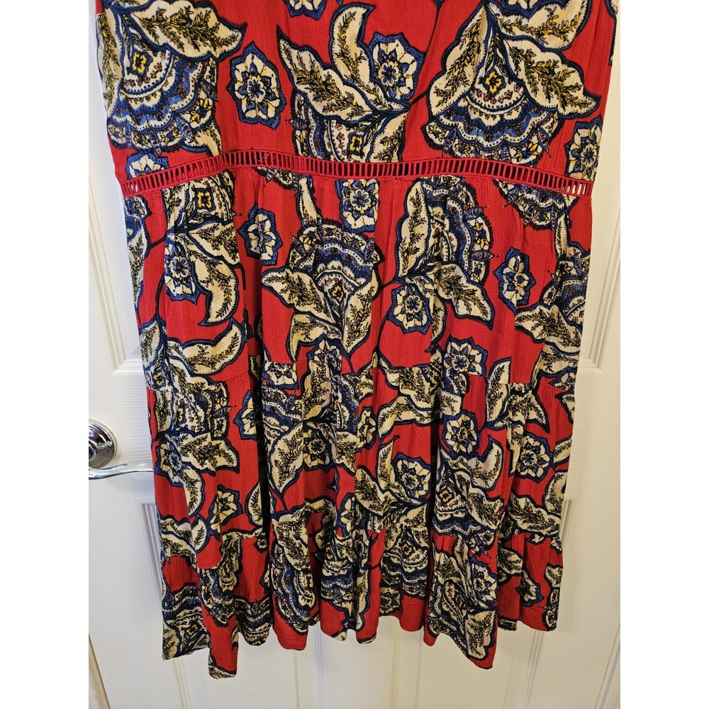 Maurices Red Floral Skater Lined Crisscross Back Gauzy Sleeveless Dress, Plus 2X - Picture 4 of 9